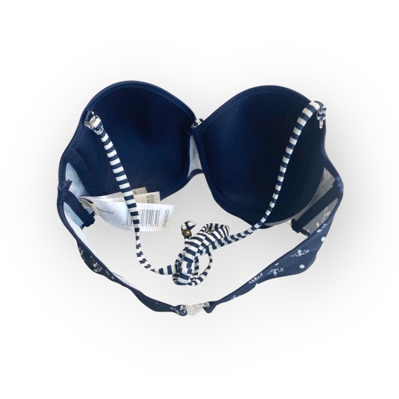 Timeout ᯾ Nautical Print Bandeau Bikini Top ᯾ Navy White Anchors + Stripes ᯾ L - Picture 10 of 16
